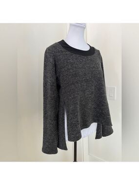 SYMPLI Sweater Fuzzy Long Sleeve Front Slits A-Line Hi Low Hem Lagenlook Artsy